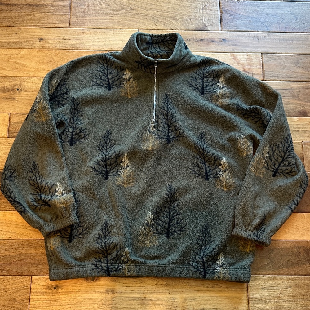 Vtg Faded Glory all over design 1/4 zip fleece pullover Sz large